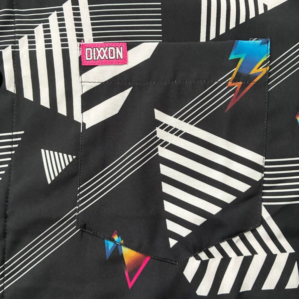 Dixxon Shirt Mens Large Black Church Music Geometric Lightning Button Front - Picture 4 of 9